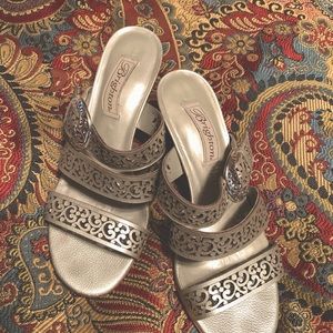 Brighton silver lasercut open toe slide on sandals